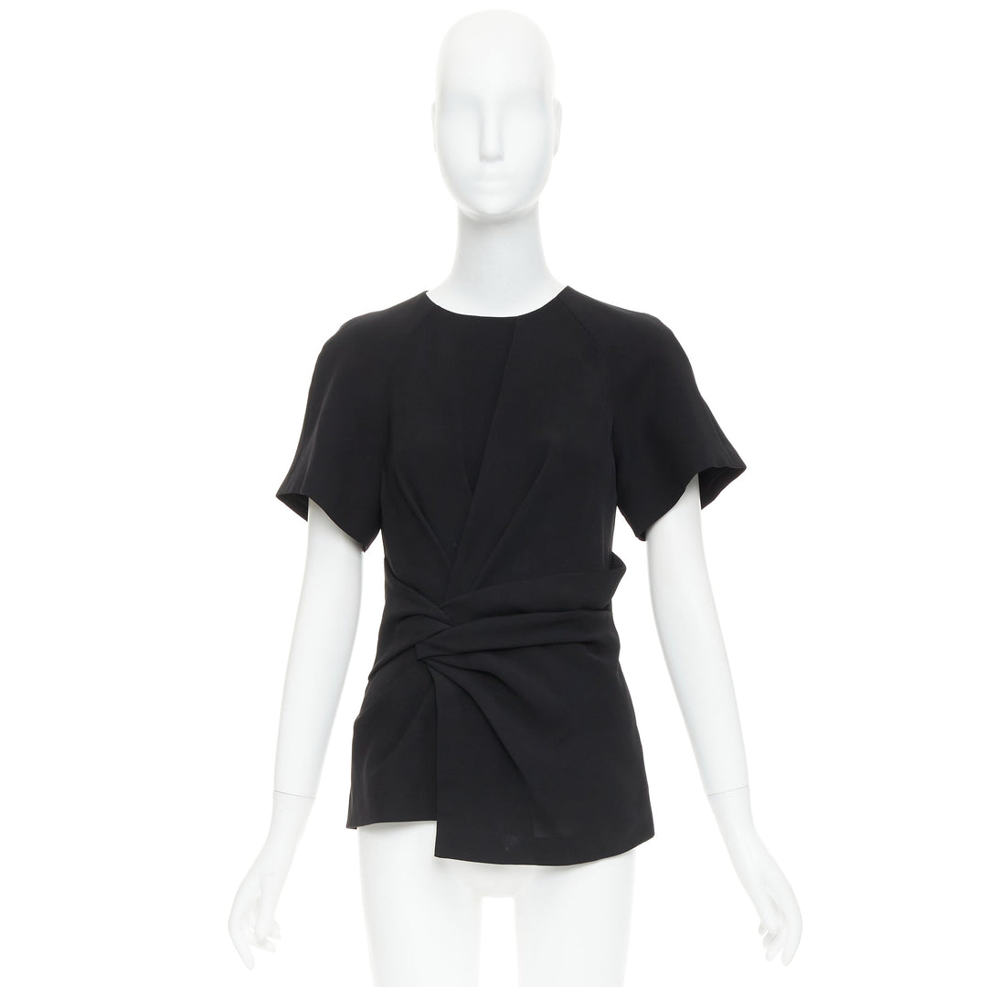 ALEXANDER WANG black drape knot front raglan crew neck top US2 S