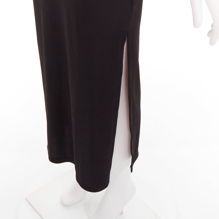 CHRISTOPHER ESBER black ribbed brown floral acrylic cut out bodycon dress UK6 XS