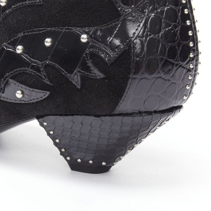 SAINT LAURENT Blaze 45 black scaled leather suede studded ankle bootie EU37