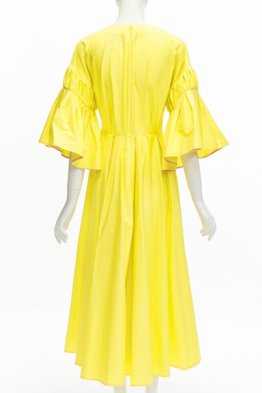 ROKSANDA sunshine yellow cotton origami pleat flared sleeves A-line dress UK6 XS