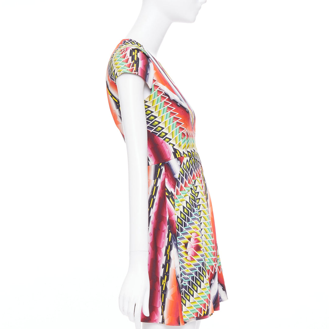 PETER PILOTTO Runway multicolor silk blend geometric digital print dress UK8 S