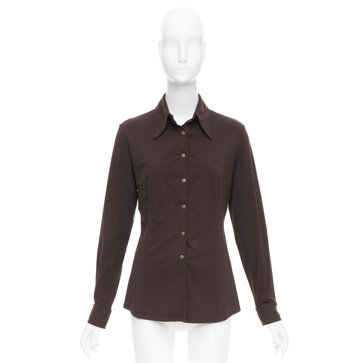 FENDI Jeans Vintage brown FF logo buttons fitted long sleeves shirt