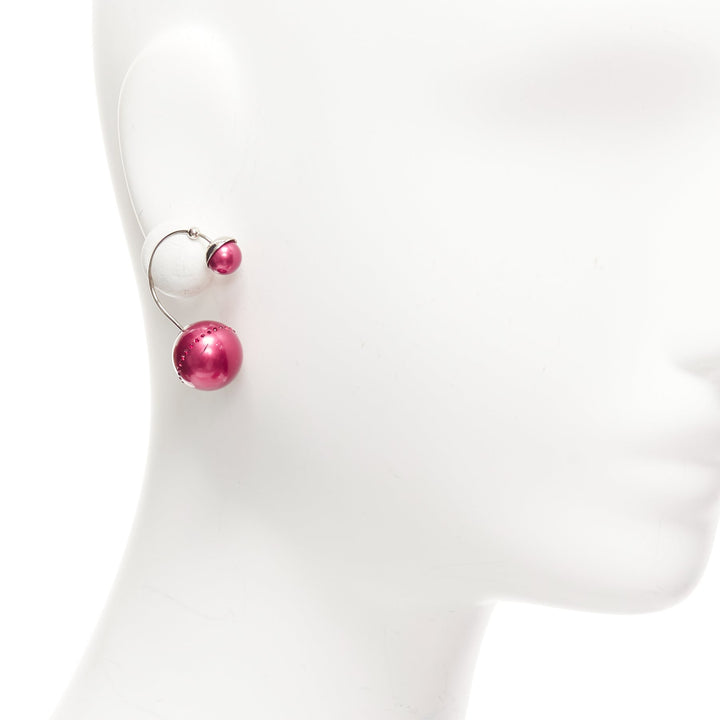 DIOR Tribales pealescent red faux pearls crystal orbital pin earrings Pair