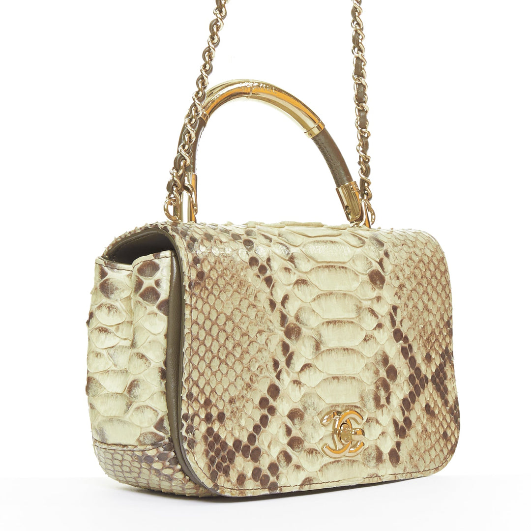 CHANEL 2017 Carry Chic natural python leather gold tone top handle crossbody bag