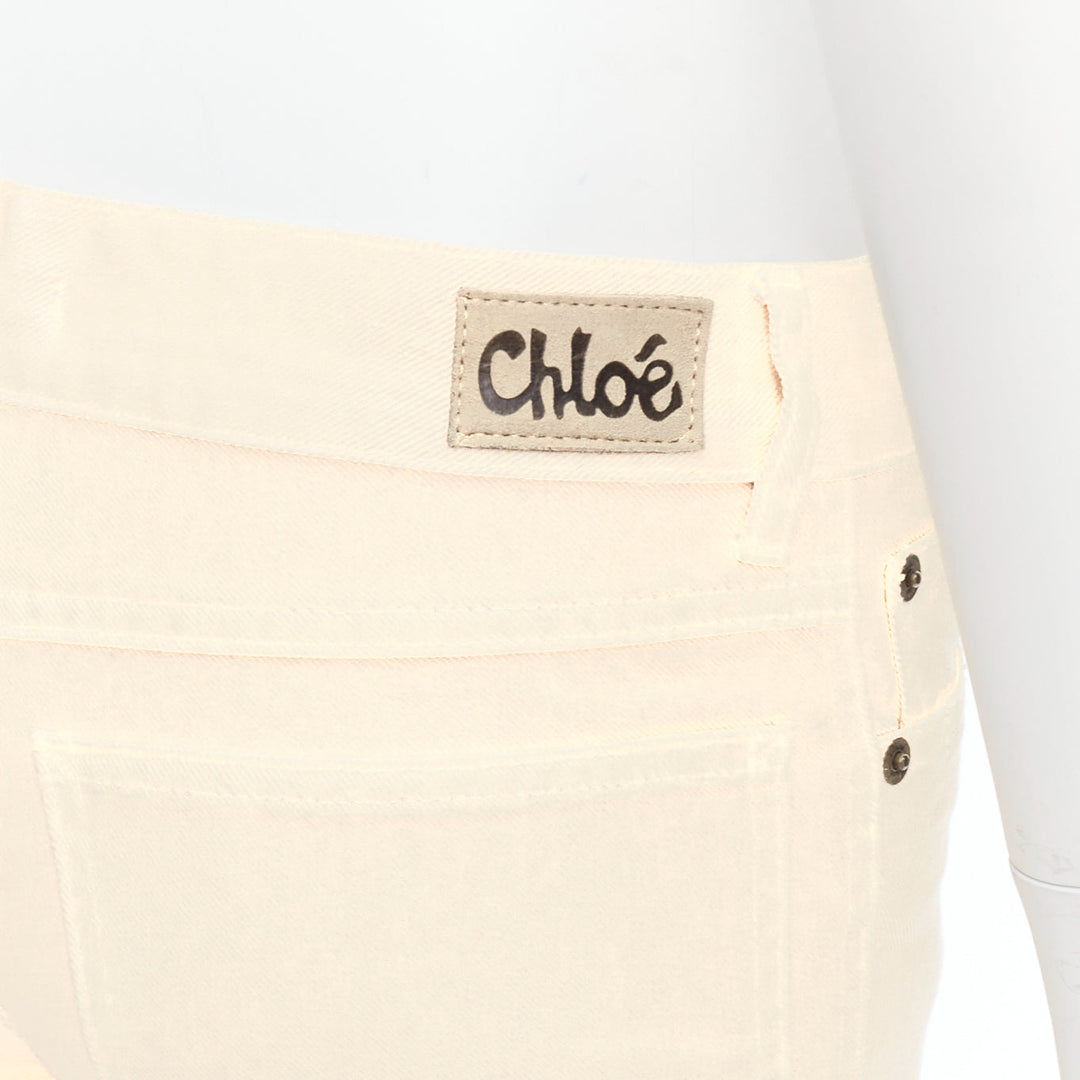 CHLOE cream cotton blend panelled cuff hem flared jeans FR34 XS