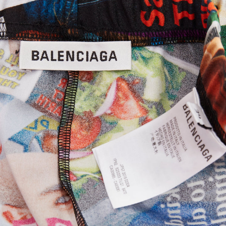 BALENCIAGA Demna 2019 Magazine Dynasty tabloid print stirrup leggings FR34 XS