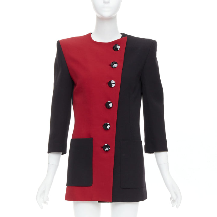 SAINT LAURENT 2022 Runway red black wool bicolor power blazer minidress FR36 S