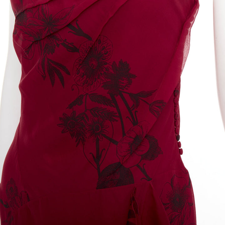 CHRISTIAN DIOR 2006 John Galliano Vintage Runway red silk floral dress FR34 XS