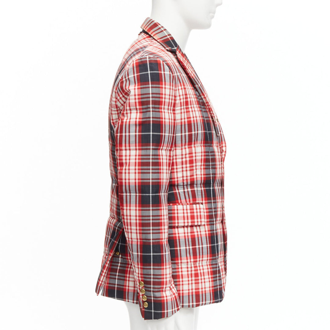 MONCLER GAMME BLEU Giacca red black check down puffer blazer Sz 3 L