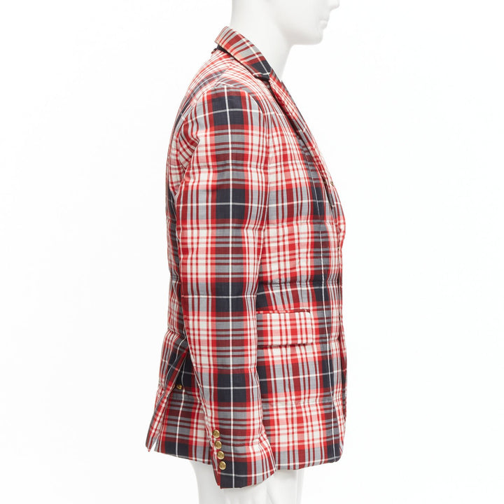 MONCLER GAMME BLEU Giacca red black check down puffer blazer Sz 3 L