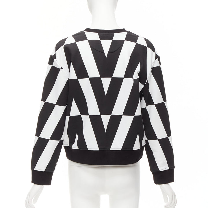 VALENTINO V LOGO black white optic graphic crew neck cropped sweater XS