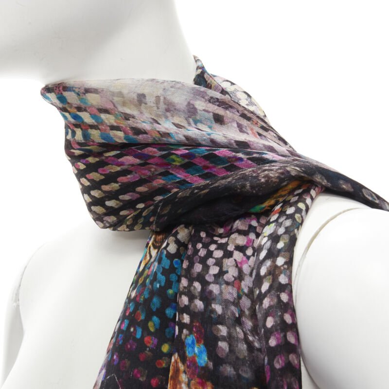 CHRISTIAN LACROIX 100% silk black futuristic galactic jewel space print scarf