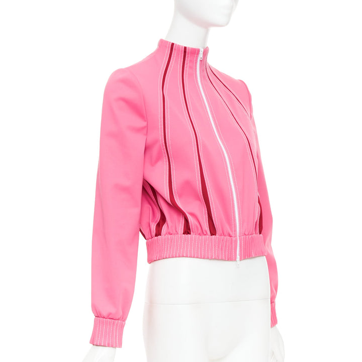 VALENTINO hot pink red panelled overstitch mock neck track jacket IT40 S