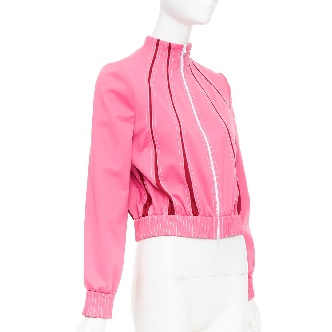 VALENTINO hot pink red panelled overstitch mock neck track jacket IT40 S