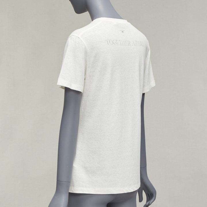 DIOR 2020 MMXX Together Apart print ecru washed cotton linen sleeve tshirt XS