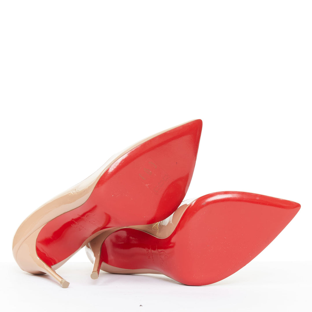 CHRISTIAN LOUBOUTIN Pigalle 100 nude patent leather pointy low vamp pumps EU35.5