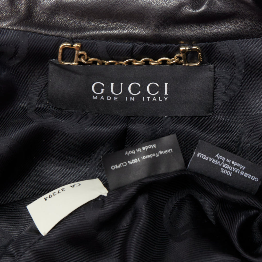 GUCCI Vintage black leather green red web moto biker jacket IT38 XS