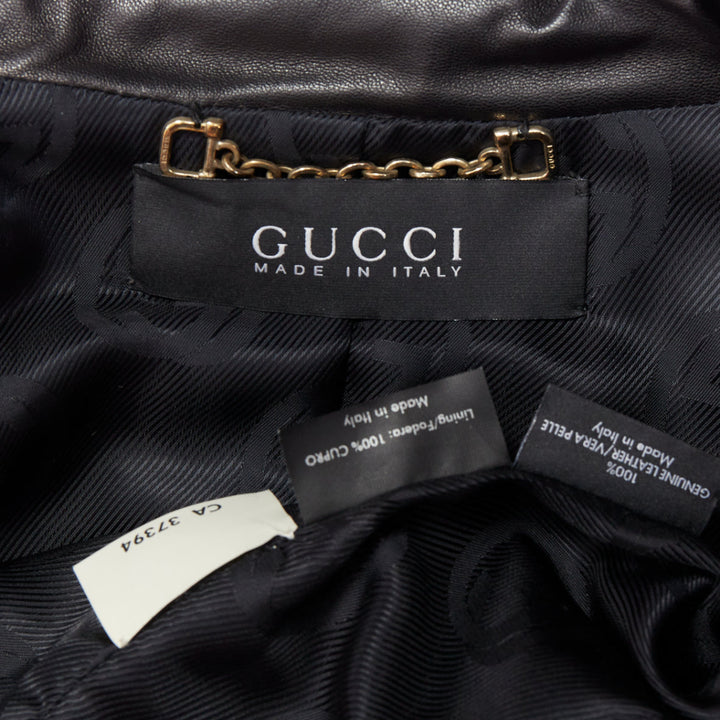 GUCCI Vintage black leather green red web moto biker jacket IT38 XS