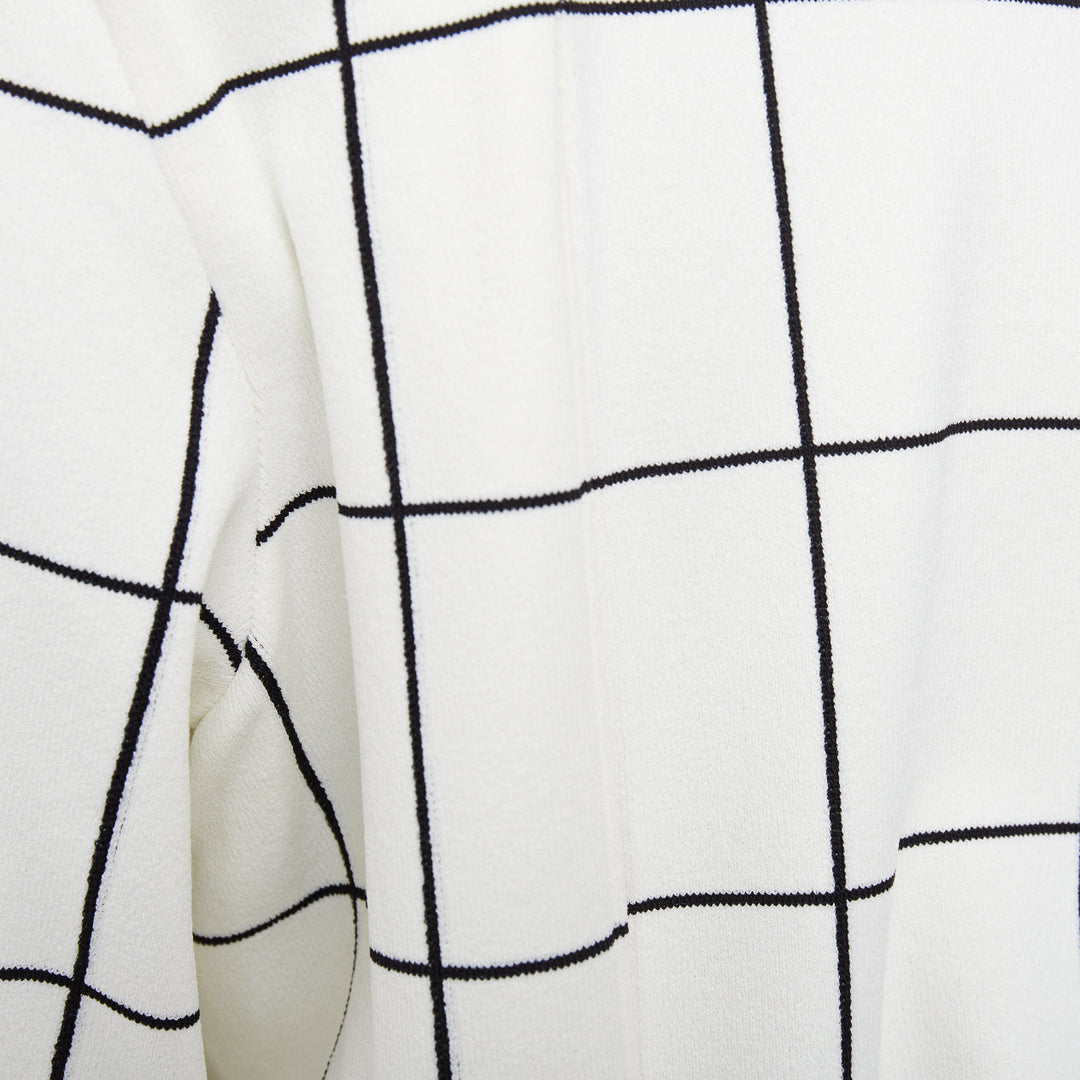 VALENTINO white black viscose blend grid check crew neck pullover knit top M