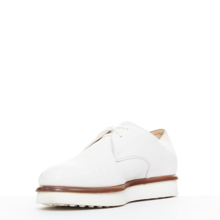 TOD'S 2016 white smooth leather brown midsole lace up platform shoes EU35