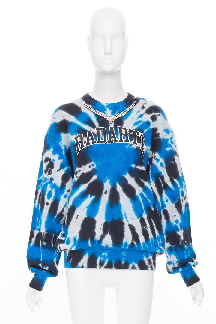 RODARTE Radarte rhinestone necklace blue black tie dye cotton sweatshirt S