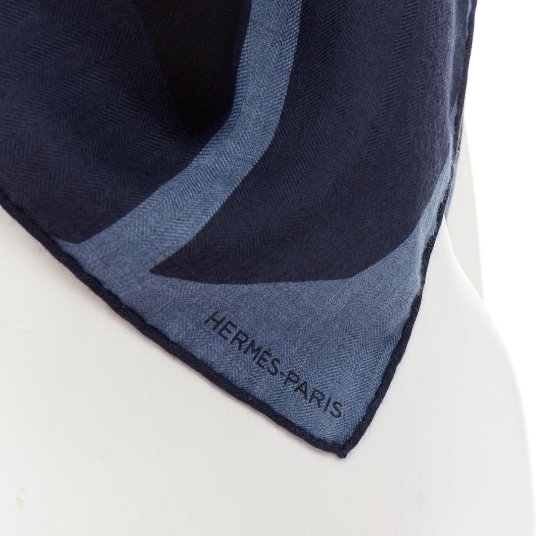 HERMES Imprimeur Fou Brides et Frontaux 140cm navy printed cashmere silk shawl