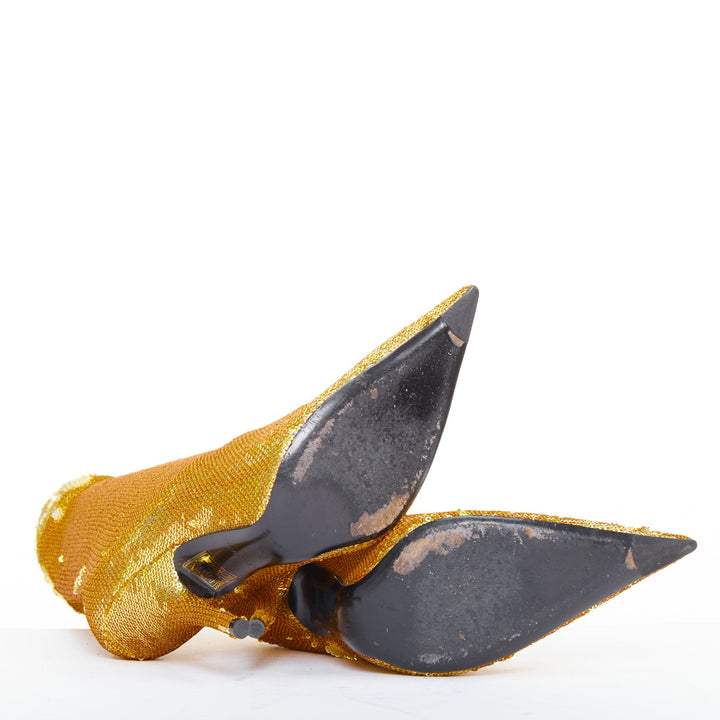 BALENCIAGA Demna Knife gold holographic sequins point toe sock ankle boots EU36