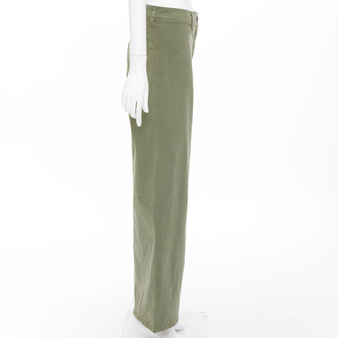 NILI LOTAN Megan camo green washed cotton twill casual utility wide pants US4 S