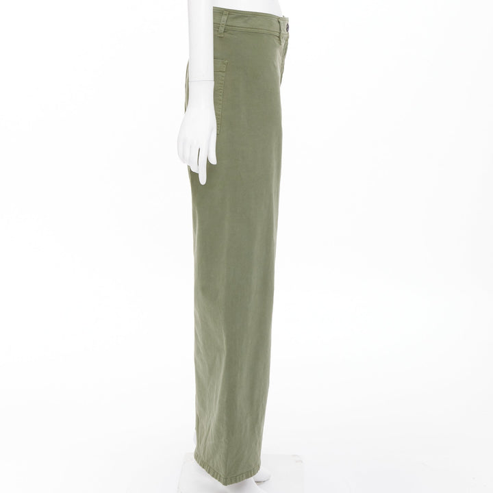 NILI LOTAN Megan camo green washed cotton twill casual utility wide pants US4 S