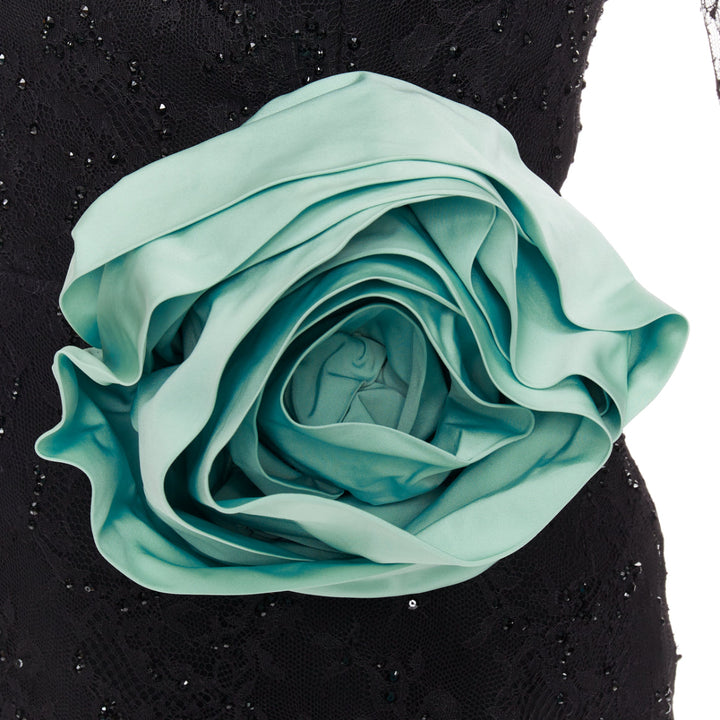 ALEXANDRE VAUTHIER COUTURE AW2019 Runway green rosette crystal lace dress