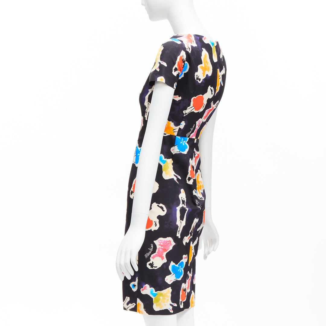 MOSCHINO Couture colorful watercolor print asymmetric cocktail dress IT38 XS