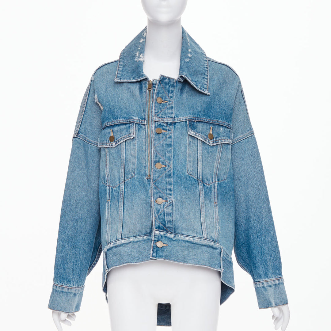MONSE 2019 DISNEY Pluto light wash distressed denim cocoon jacket XS