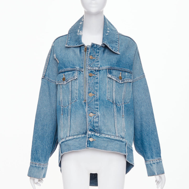 MONSE 2019 DISNEY Pluto light wash distressed denim cocoon jacket XS