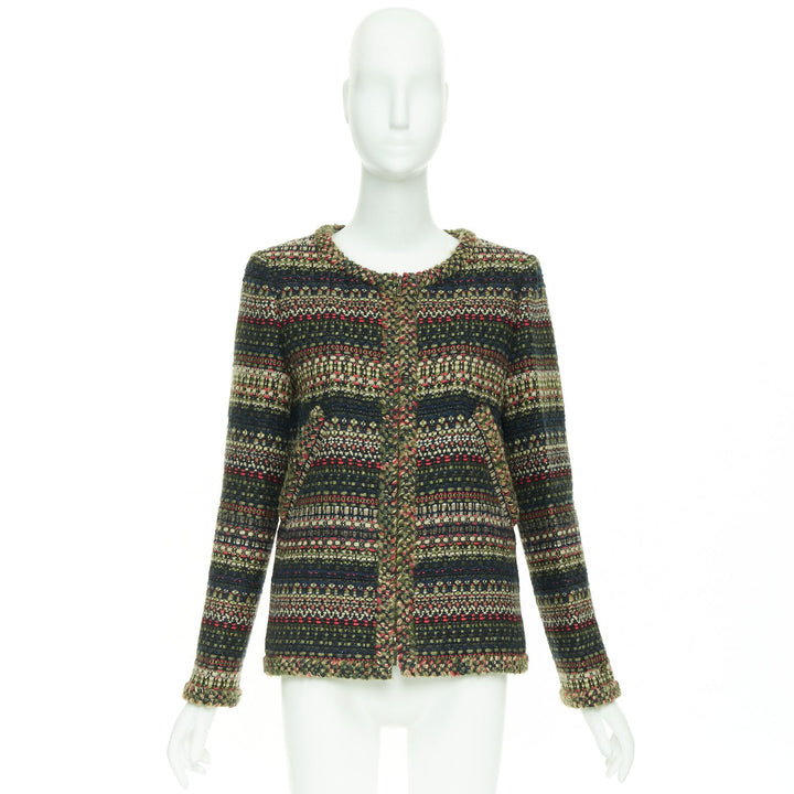 CHANEL 15A Runway Paris-Salzburg  Lesage Tyrolean tweed button jacket FR42 XL