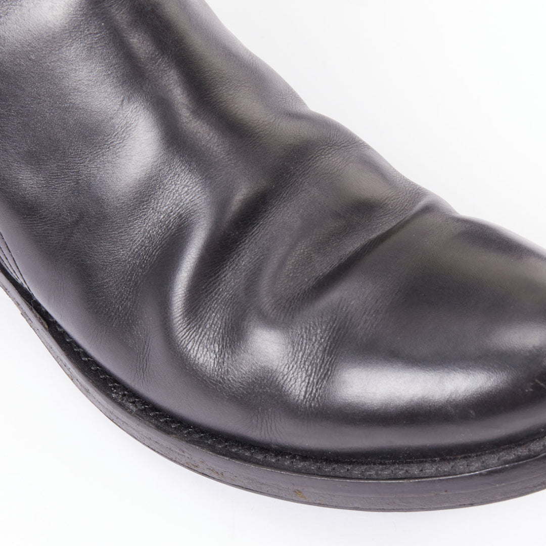 PRADA black calfskin silver rear buckle overlap round  ankle boots UK9.5 EU43.5