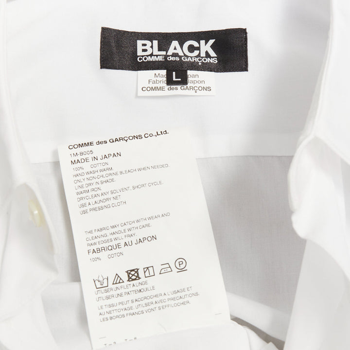 COMME DES GARCONS BLACK 2023 white cotton raw edge cut out long sleeve shirt L
