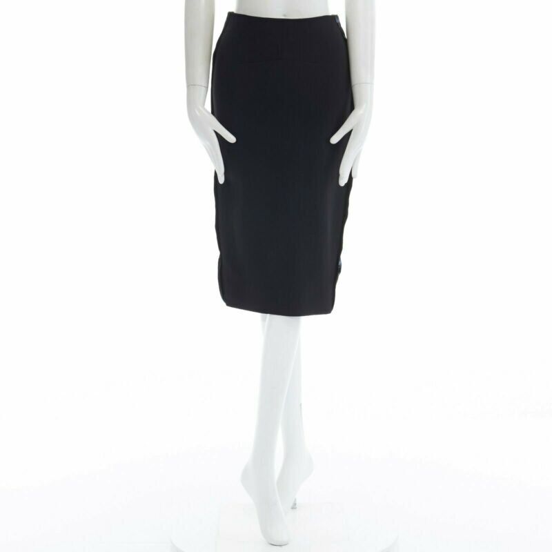 VICTORIA BECKHAM black silk wool lacquared fabric trimmed side pencil skirt 25"