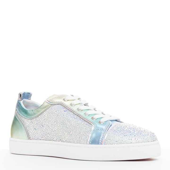 CHRISTIAN LOUBOUTIN Louis Junior Strass Flat Iridescent crystal low sneaker EU43