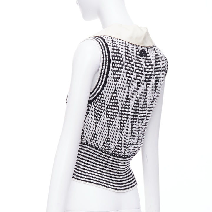 GUCCI black white wool GG lurex argyle knit vest S