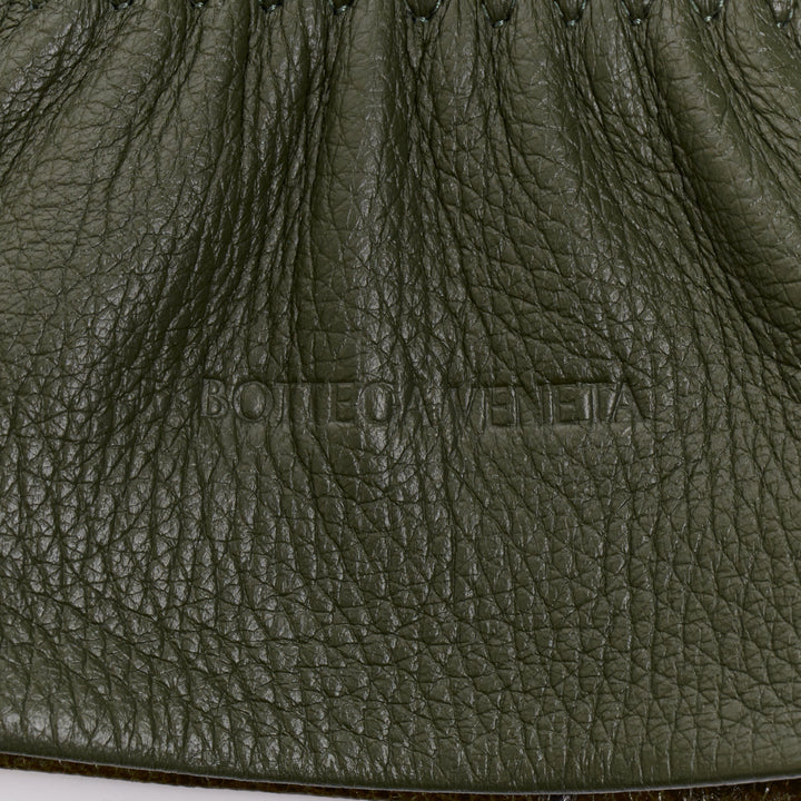 BOTTEGA VENETA dark green ostrich-effect buf goatskin cashmere lined gloves Sz.8