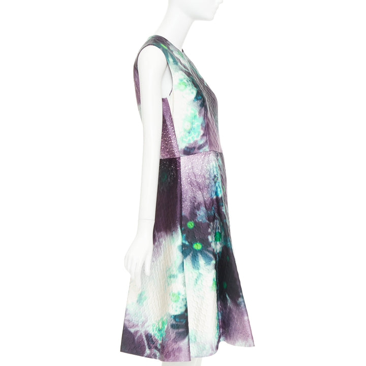PRADA 2018 purple abstract graphic floral matelasse jaquard midi dress IT40 S