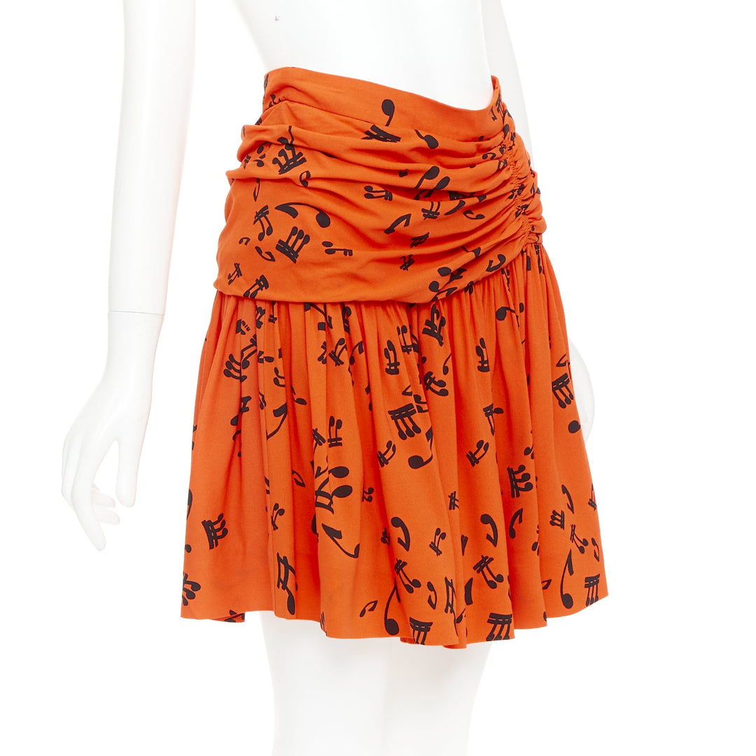 MIU MIU 2014 orange black viscose musical notes melody gathered skirt IT40 M