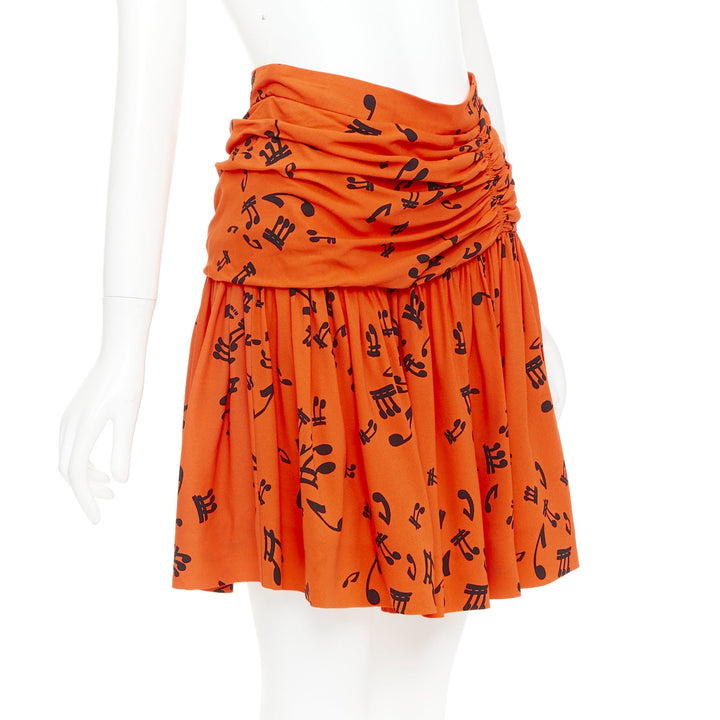 MIU MIU 2014 orange black viscose musical notes melody gathered skirt IT40 M