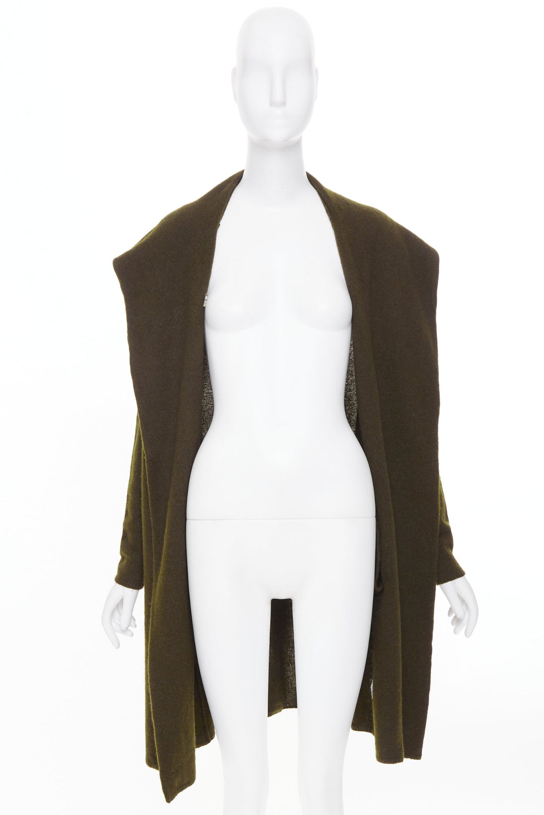 VINCE dark green yak wool blend hooded asymmetric cardigan coat XXS