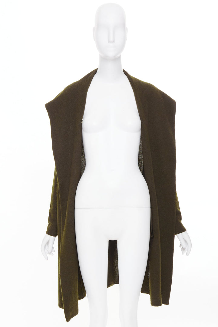 VINCE dark green yak wool blend hooded asymmetric cardigan coat XXS