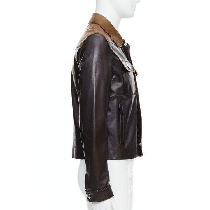 PRADA 2014 Runway brown tan bicolor lambskin pocket cropped jacket IT48 M