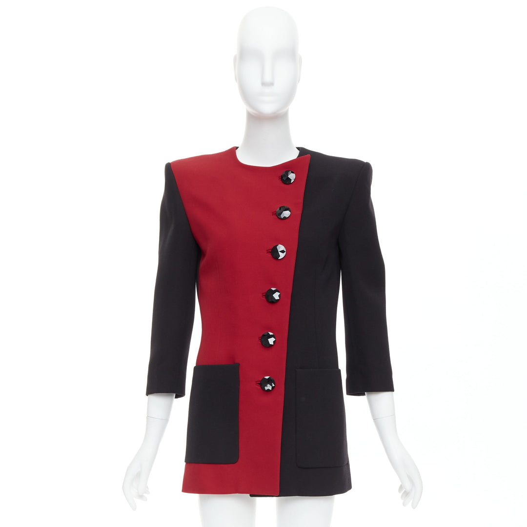 SAINT LAURENT 2022 Runway red black wool bicolor power blazer minidress FR36 S