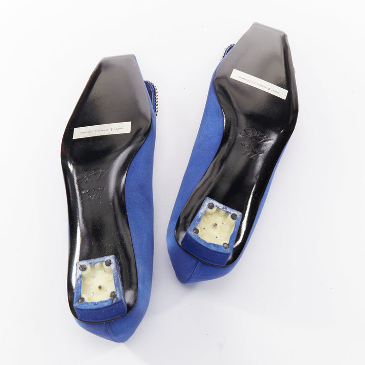 ROGER VIVIER Dec Belle Strass cobalt blue satin crystal buckle flats EU37.5