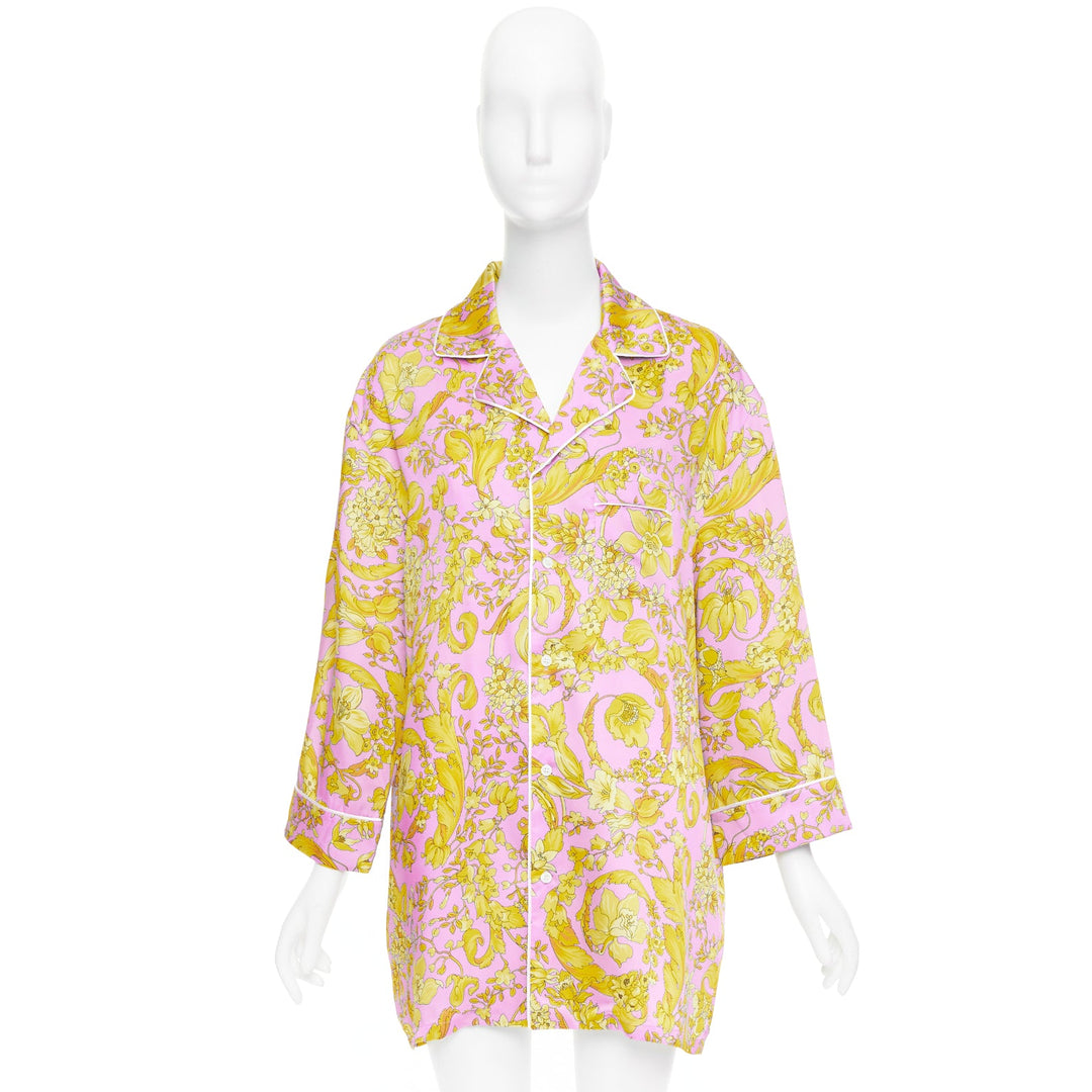 VERSACE 100% silk Signature Barocco Baroque pink gold print pajama shirt Sz.4 XL