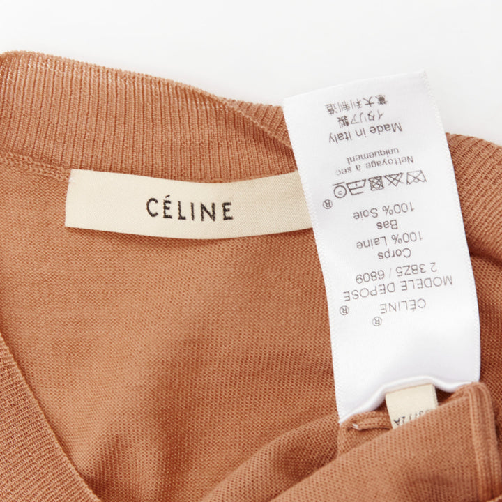 CELINE Phoebe Philo nude 100% wool silk bicolor wide strap vest knitted top XS